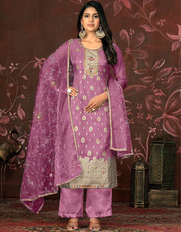 fashionable purple organza designer party wear heavy salwar suit collection with purple santoon 13603-acy3693 Front View